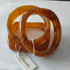 Natasha Couture Amber Marbled Resin Bangle Bracelet Set